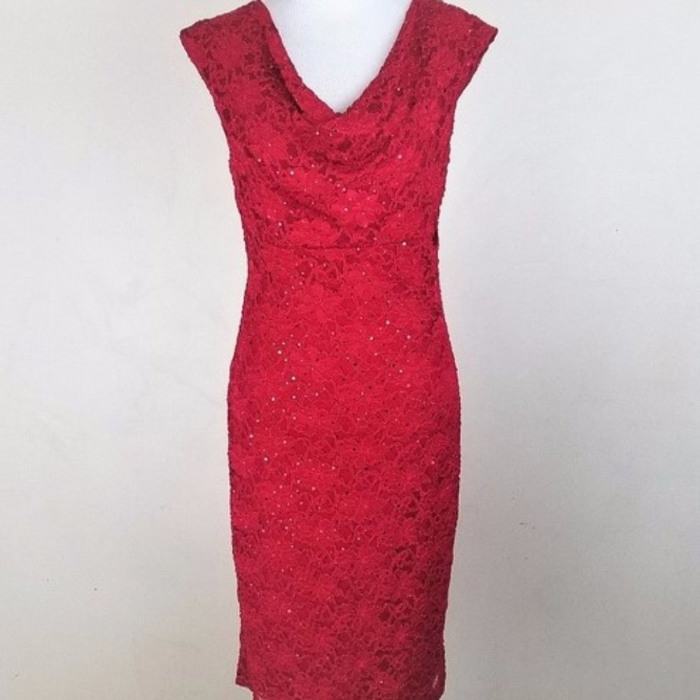 Connected Apparel Red  Sequin Sheath Dress